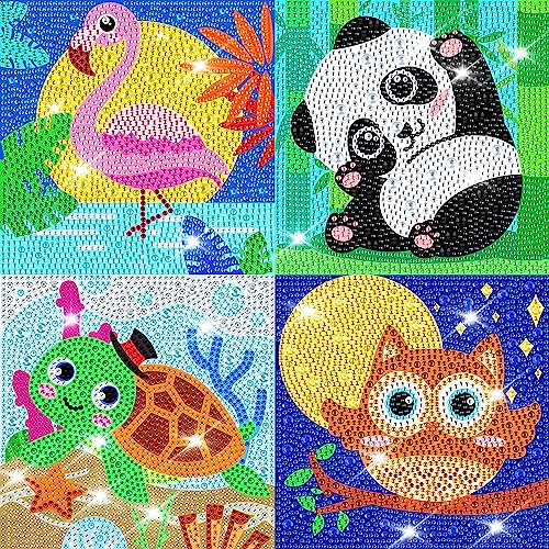 Labeol Diamond Art Kits for Kids Crafts for Girls Ages 6-8-10-12 Easy to DIY Creative Diamond Art Sticker Craft by Numbers Kits for Kids and Adult Beginners (4 Pack Adorable) - style: 4 pack Adorable