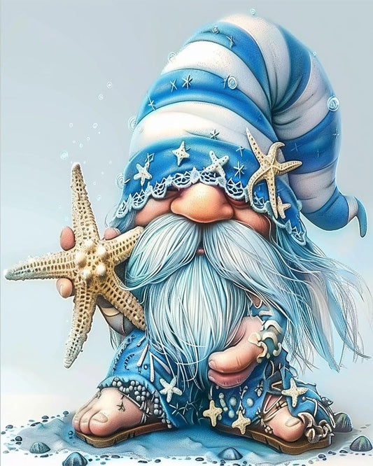 gnome with Starfish Painting Paint by Numbers Kits 16x20 inch Canvas Blue Ocean Style Pattern DIY Oil Painting for Adults Beginners with Brushes Acrylic Pigment Drawings Gift Holiday(with Frame) - color: Artwork 09, size: 16''x20''(DIY frame)