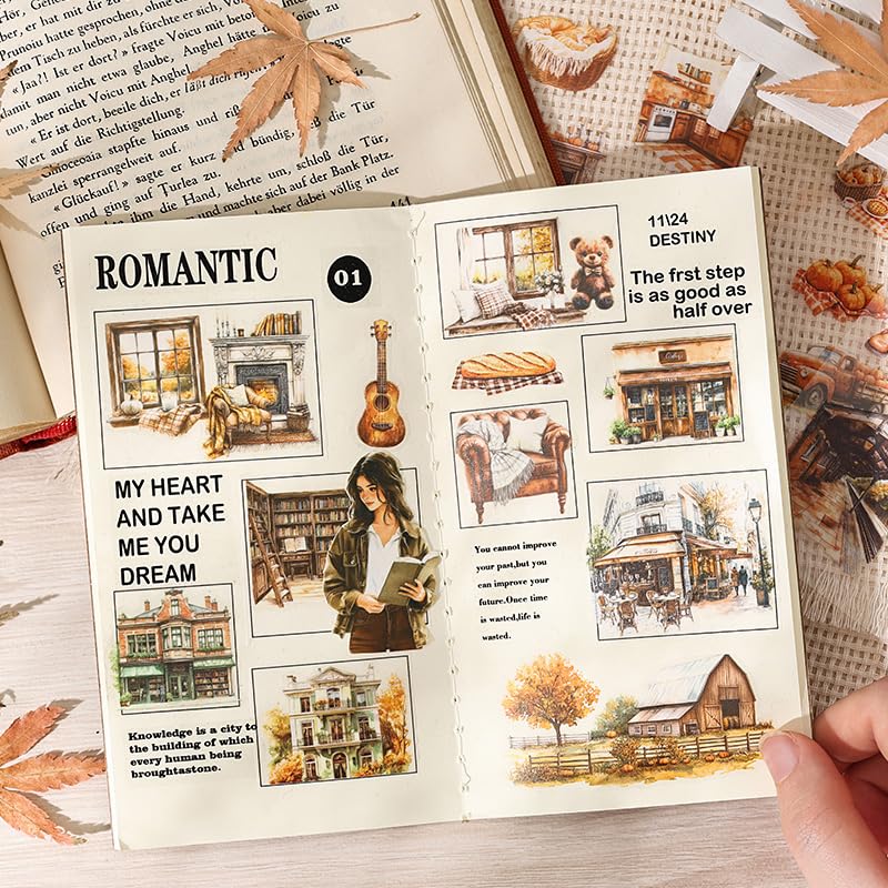 448Pcs Autumn Scenery Scrapbook Stickers for Scrapbooking Supplies, Transparent PET Aesthetic Stickers for Journaling, Junk Journal, Planner, DIY Craft Art, Scrap Booking Supples Kit - color: Autumn Moon Lasts Forever