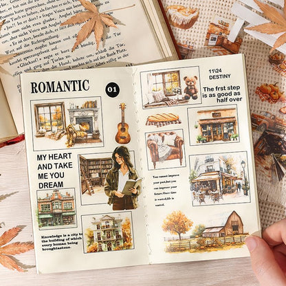 448Pcs Autumn Scenery Scrapbook Stickers for Scrapbooking Supplies, Transparent PET Aesthetic Stickers for Journaling, Junk Journal, Planner, DIY Craft Art, Scrap Booking Supples Kit - color: Autumn Moon Lasts Forever