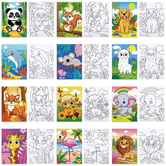 Louise Maelys 5x7Inch Pre Drawn Canvas for Painting for Kids, 12Pack - color: ANIMAL
