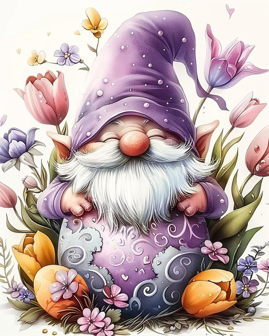 Gnome in Tulips Paint by Numbers The Little Gnome and Flowers Painting by Number on Canvas Purple Tulips Painting with Brushes Acrylic Paints for Adults and Beginners 16x20 Inch（with Frame） - color: Artwork 14, size: 16''x20''(DIY frame)