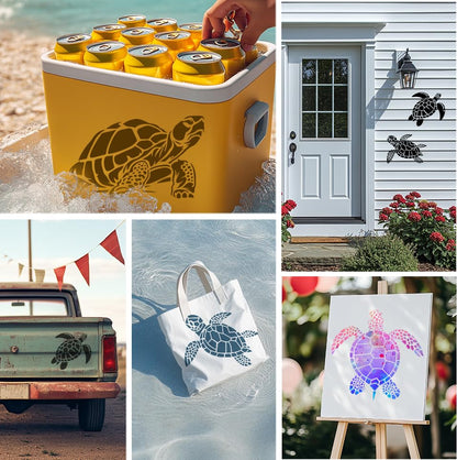 4Pcs Sea Turtle Wall Stencil Templates 11.8" x 11.8" and A4 Size Reusable Turtle Pattern Stencils for Painting on Wood Wall Floor Fabric Glass Furniture, DIY Home Decor or Craft Stencils | 11.8" x 11.8" & A4 Plastic Craft Stencils, Turtle Wall Stencils, D