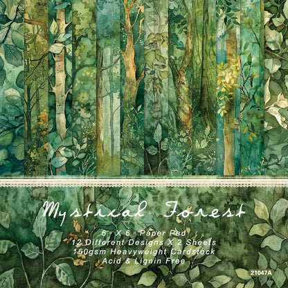 6x6 Scrapbook Paper Pad, Mystical Forest Botanical Designs, 24 Single-Sided Sheets (12 Designs, 2 Each), 160gsm Acid-Free Paper for Card Making, Scrapbooking & Journaling - color: 6x6 Forest Green