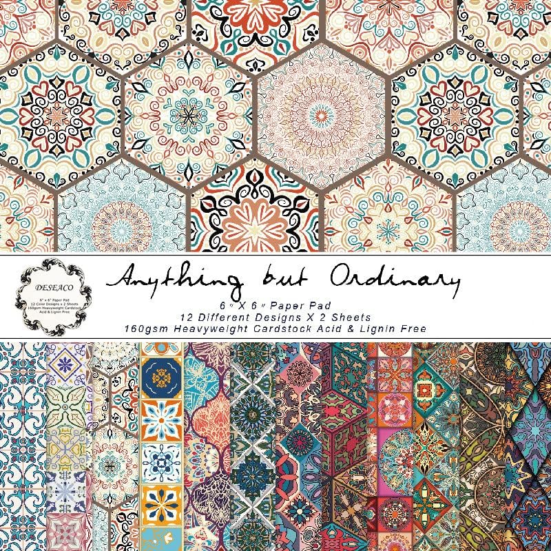 Groovy Boho Tribal Scrapbook Pad – 24 Bohemian Sheets for Scrapbooking, Junk Journals, Collage, Decoupage, Card Making & Mixed Media, 6x6 Single-Sided Craft Paper - color: 6x6 Boho
