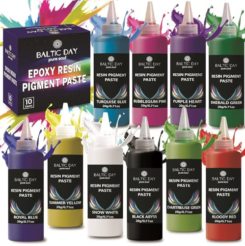BALTIC DAY – 10 Pigment Paste for Epoxy Resin [20g] – Opaque Epoxy Colorant, Liquid Dye & Mica Powder for DIY Resin Art, Molds, Coasters, Tumblers, Jewelry Making & Wood Projects - color: 10 Colors